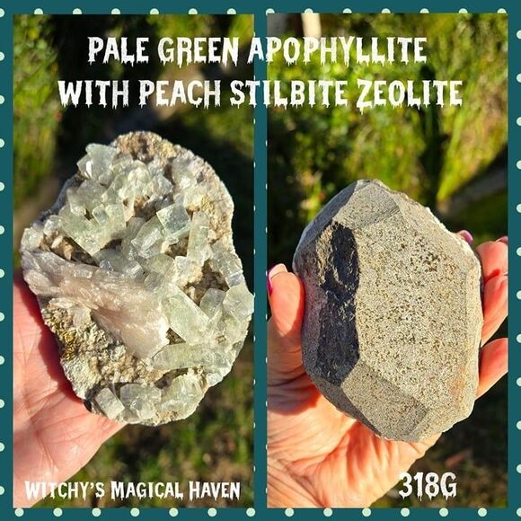 Pale Green Apophyllite with Peach Stilbite Zeolite Cluster - Picture 1 of 10
